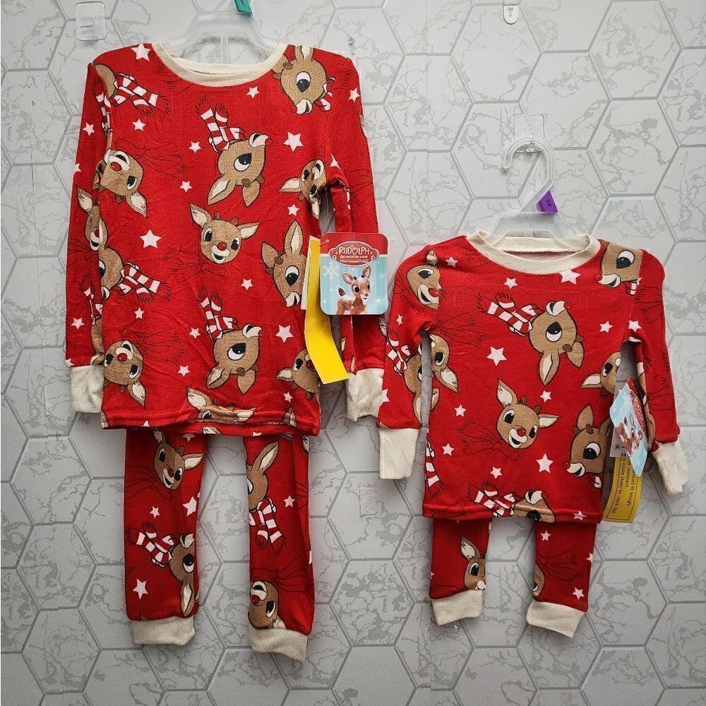 Nwt Unisex Boy or Girl Christmas Rudolph Red Nosed Reindeer pajama sets Bundle